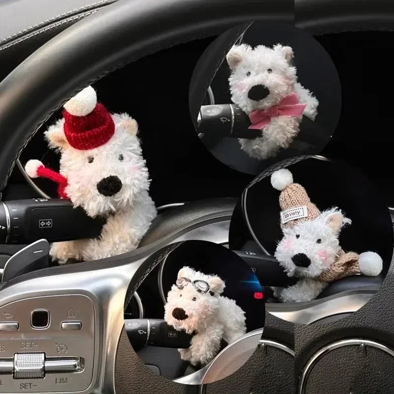 Car Decoration Dolls Plush Puppy Clutch Decoration Car Interior Decoration Turn Signal Switch Ornaments Car Wiper Kawaii Dog