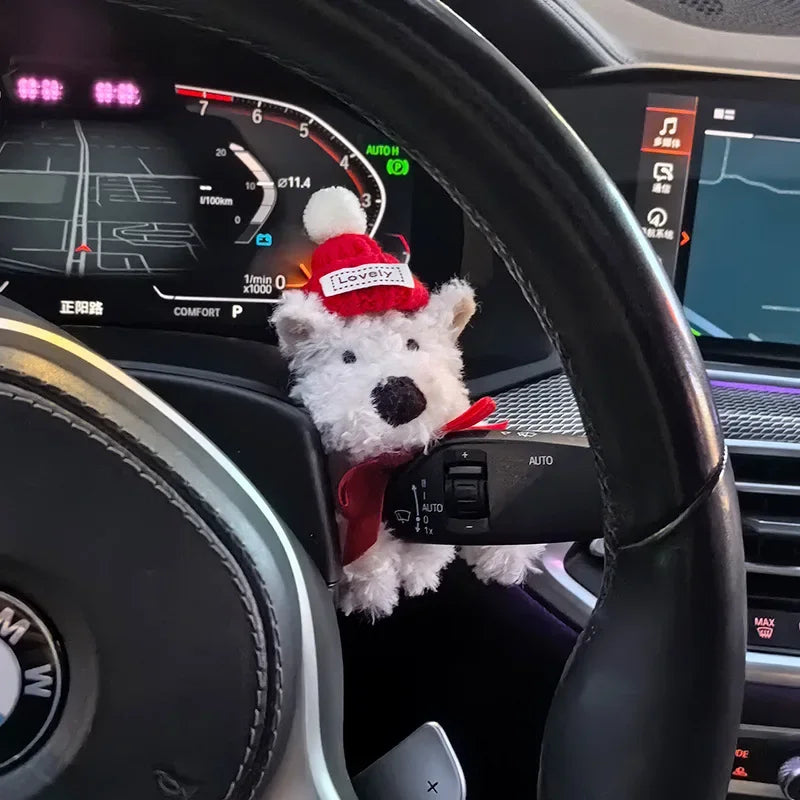 Car Decoration Dolls Plush Puppy Clutch Decoration Car Interior Decoration Turn Signal Switch Ornaments Car Wiper Kawaii Dog